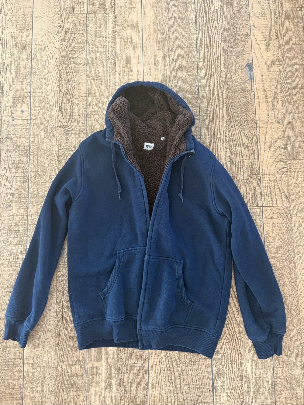 Uniqlo Navy Hooded Sherpa-Lined Zip Jacket